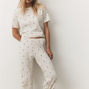 H&M Cream Pajama set with Black Polka Dots